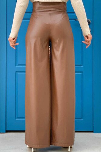 Hose mit Reißverschluss und Knopfdetail aus Leder mit Taschen 0253 glasiert - 2