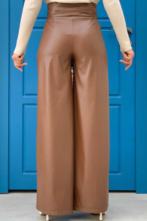 Hose mit Reißverschluss und Knopfdetail aus Leder mit Taschen 0253 glasiert - 2