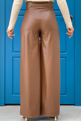 Hose mit Reißverschluss und Knopfdetail aus Leder mit Taschen 0253 glasiert - 4
