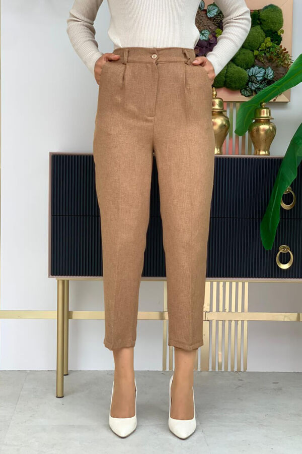 Fermuarlı Cep Detaylı Kalem Pantolon 0255 Taba - 2