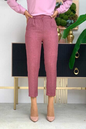 Zippered Pocket Detailed Pencil Pants 0255 Dried Rose 