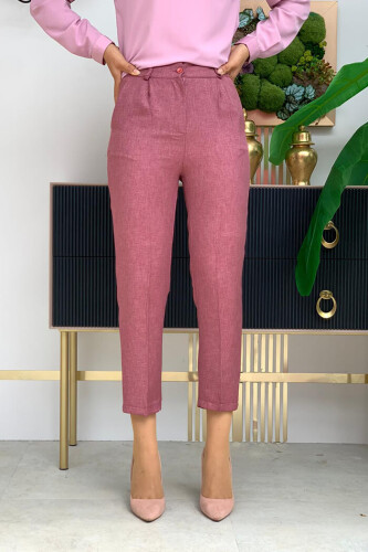 Zippered Pocket Detailed Pencil Pants 0255 Dried Rose - 2
