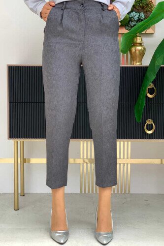 Zippered Pocket Detailed Pencil Pants 0255 Anthracite - 1