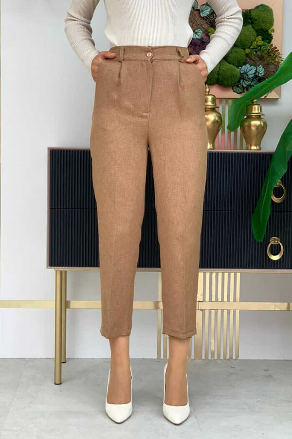 Zippered Pocket Detailed Pencil Pants 0255 Tan - 1