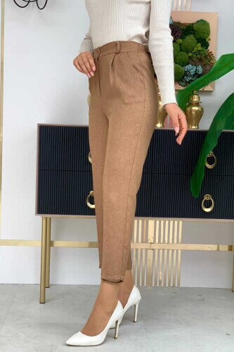 Zippered Pocket Detailed Pencil Pants 0255 Tan - 2