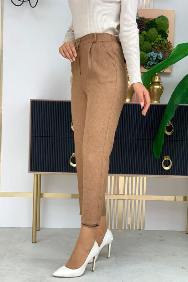 Zippered Pocket Detailed Pencil Pants 0255 Tan - 4
