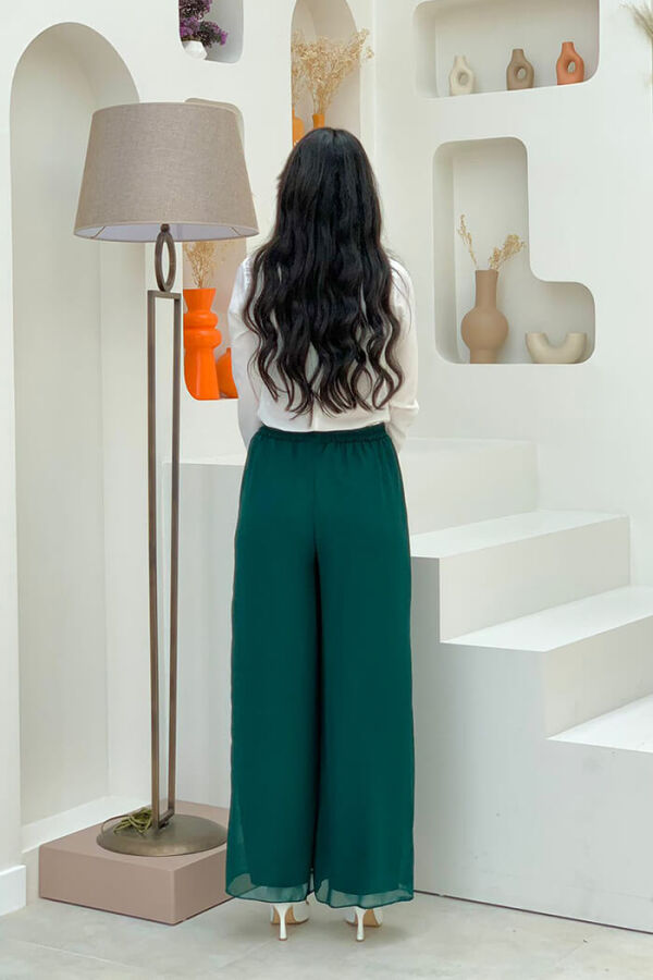 Bel Lastikli Astarlı Şifon Pantolon 0267 Zümrüt - 6