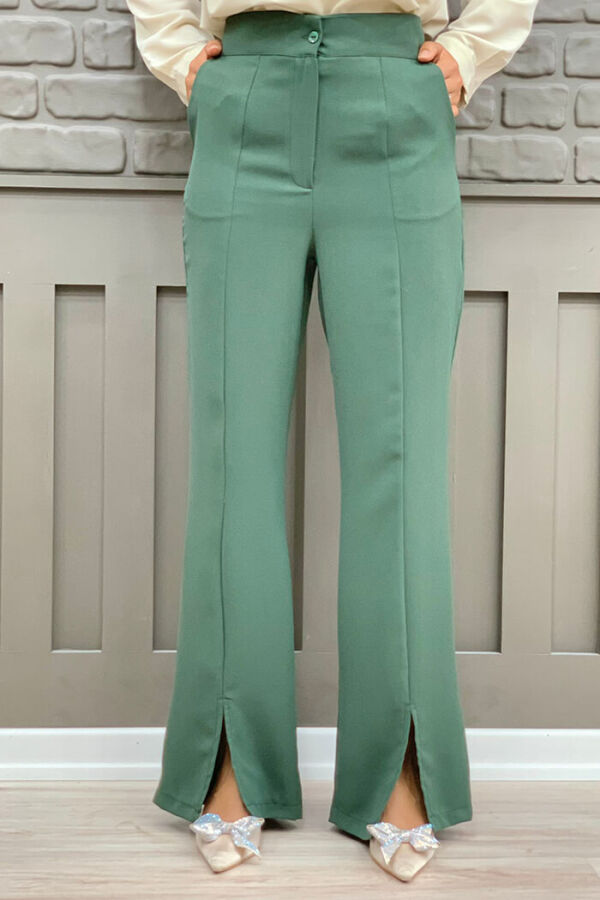 Fermuarlı Yırtmaç Detaylı Cepli Krep Pantolon 0271 Mint - 2