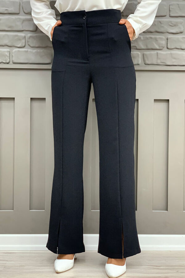 Zippered Slit Detailed Pocket Crepe Trousers 0271 Black - 2