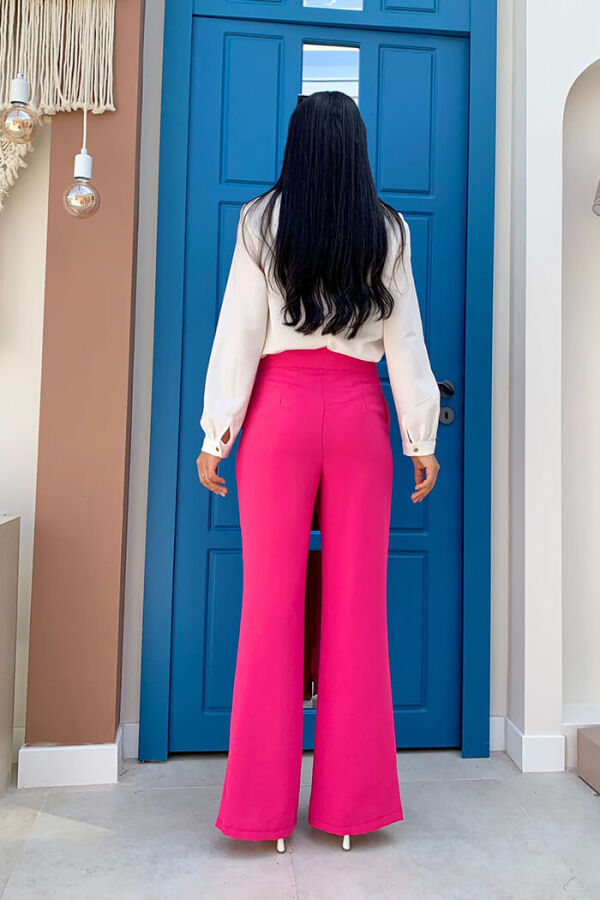Krepphose mit Reißverschluss und Schlitz und detaillierter Tasche 0271 Fuchsia - 4