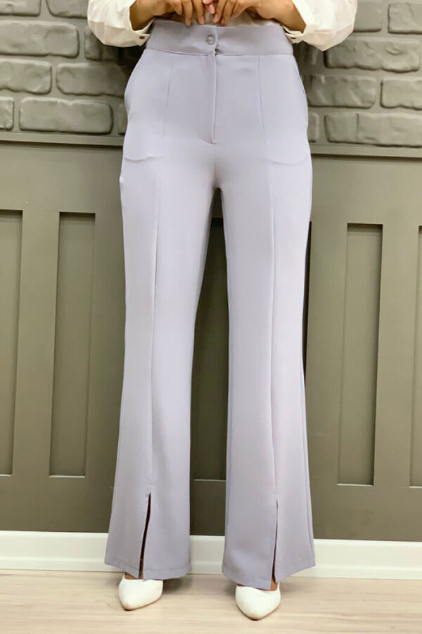 Zippered Slit Detailed Pocket Crepe Trousers 0271 Gray - 2