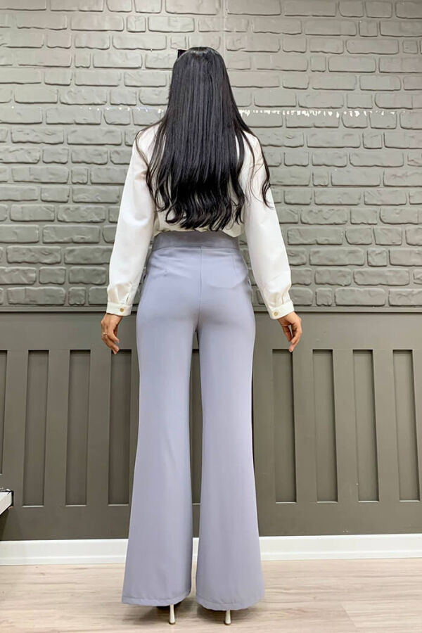 Zippered Slit Detailed Pocket Crepe Trousers 0271 Gray - 4