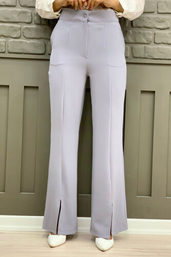 Zippered Slit Detailed Pocket Crepe Trousers 0271 Gray 