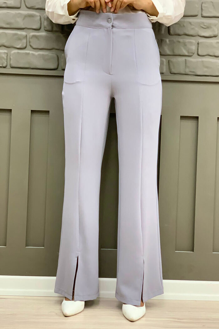 Zippered Slit Detailed Pocket Crepe Trousers 0271 Gray - 2