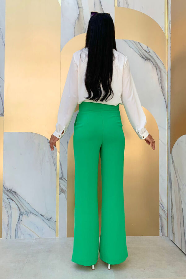 Zippered Slit Detailed Pocket Crepe Trousers 0271 Green - 4
