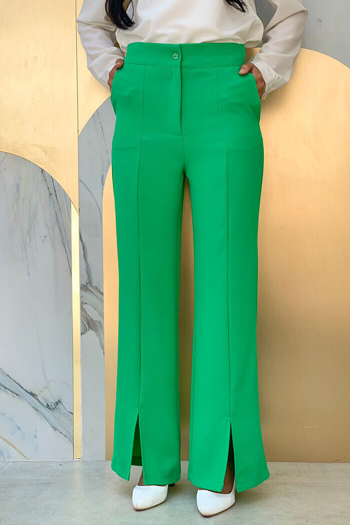Zippered Slit Detailed Pocket Crepe Trousers 0271 Green - 2