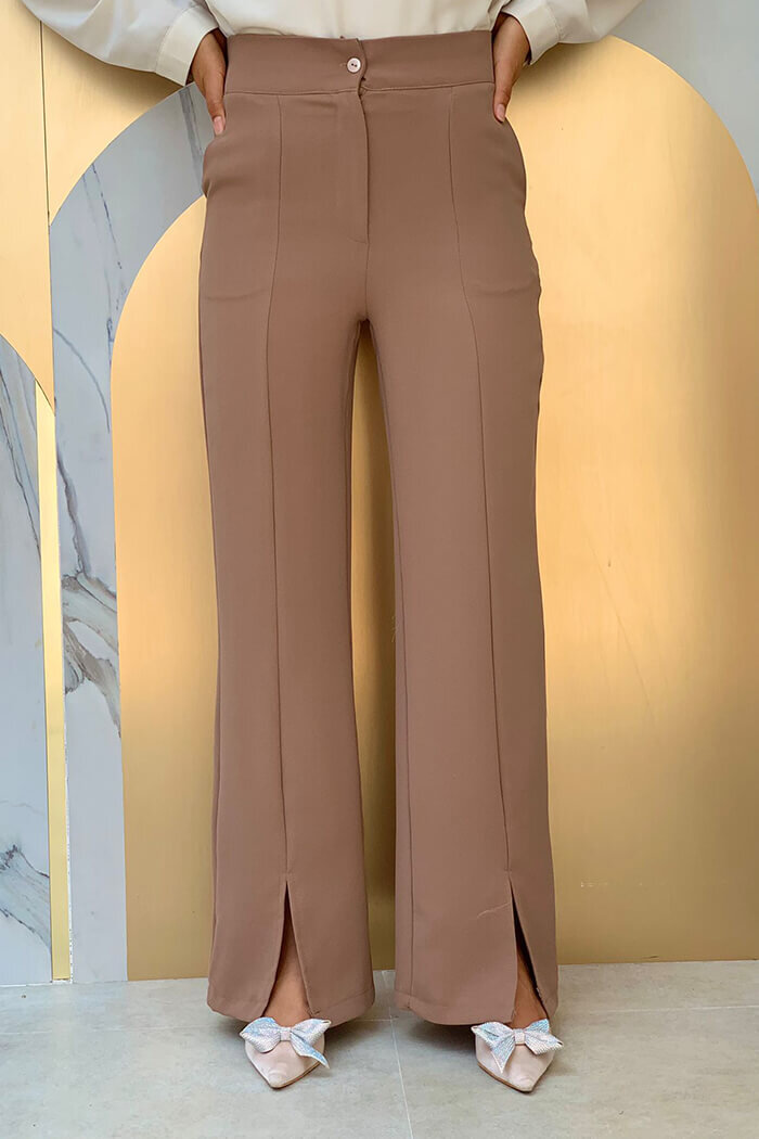 Zippered Slit Detailed Pocket Crepe Trousers 0271 Mink - 2