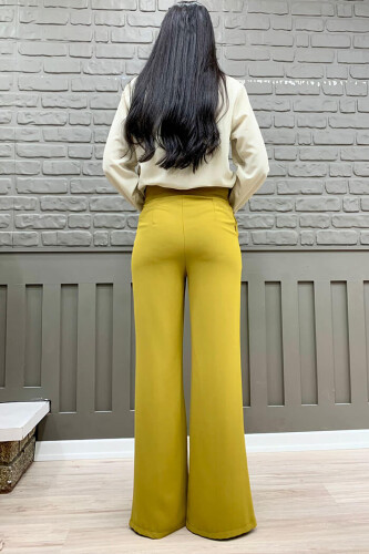 Zipper Slit Detailed Pocket Crepe Trousers 0271 Mustard - 4