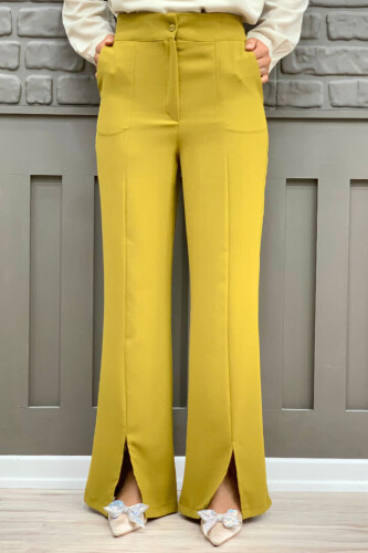 Zipper Slit Detailed Pocket Crepe Trousers 0271 Mustard - 2