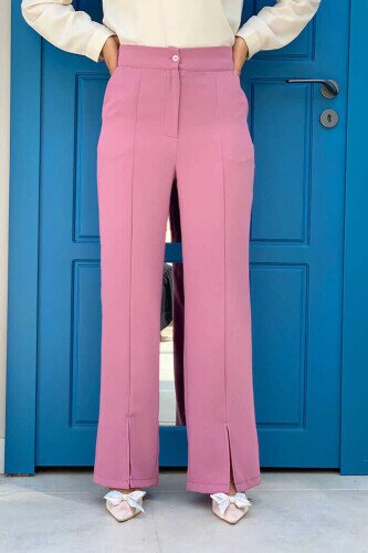 Zippered Slit Detailed Pocket Crepe Trousers 0271 Powder 