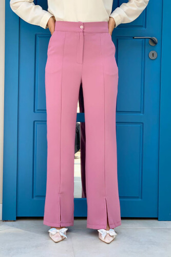 Zippered Slit Detailed Pocket Crepe Trousers 0271 Powder - 2