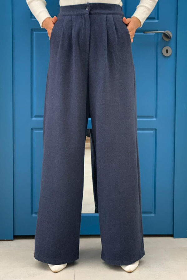 Fermuarlı Cep Detaylı Kaşe Pantolon 0272 Lacivert - 2