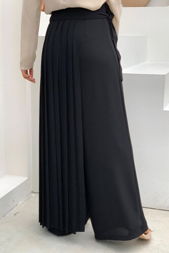 Pleated Separate Tie Piece Detailed Trouser Skirt 0274 Black - 7