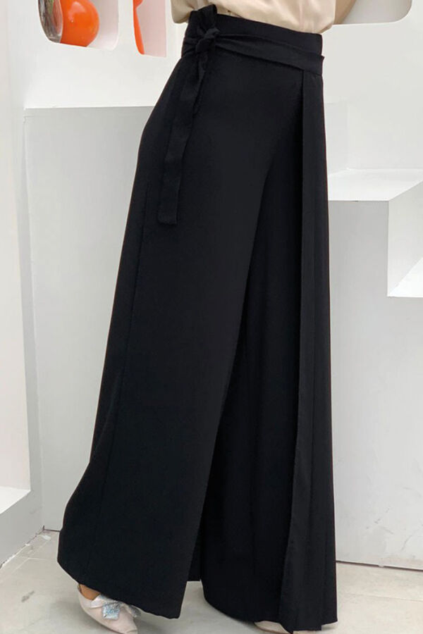 Pleated Separate Tie Piece Detailed Trouser Skirt 0274 Black - 8
