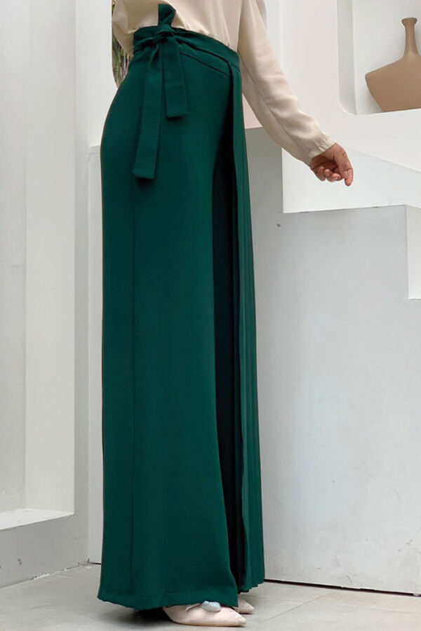 Pleated Separate Tie Detailed Trouser Skirt 0274 Emerald - 7