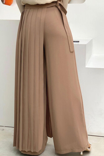 Pleated Separate Tie Detailed Trouser Skirt 0274 Mink - 6