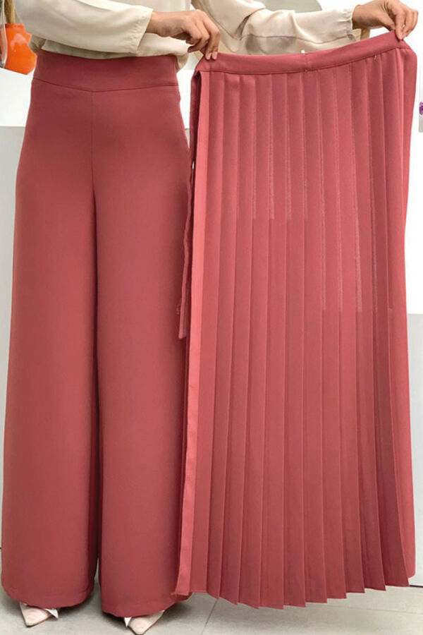 Pleated Separate Tied Piece Detailed Trouser Skirt 0274 Dried Rose - 9