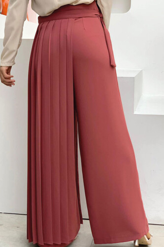 Pleated Separate Tied Piece Detailed Trouser Skirt 0274 Dried Rose - 7