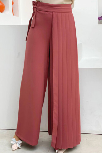 Pleated Separate Tied Piece Detailed Trouser Skirt 0274 Dried Rose - 5
