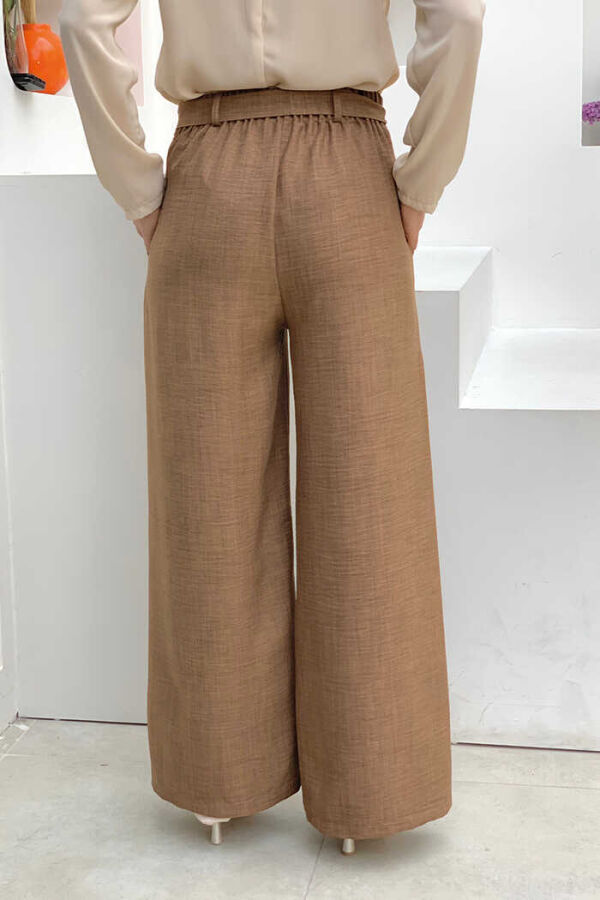 Button Detailed Waist Tie Pocket Loose Trousers 0275 Brown - 2