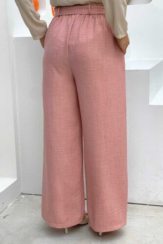 Button Detailed Waist Tie Pocket Loose Trousers 0275 Dried Rose - 2