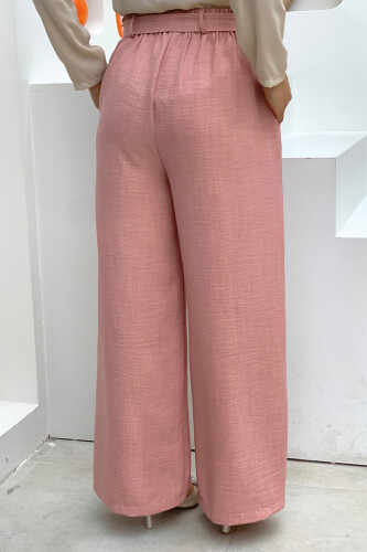 Button Detailed Waist Tie Pocket Loose Trousers 0275 Dried Rose - 4
