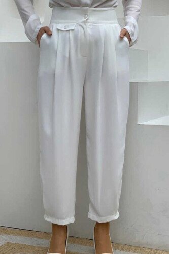 Button Detailed Pocket Shalwar Trousers 0282 Ecru 