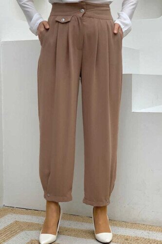 Button Detailed Pocket Shalwar Trousers 0282 Mink - 1