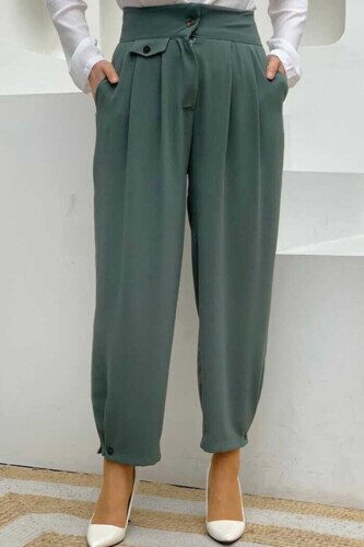 Button Detailed Pocket Shalwar Trousers 0282 Mint 