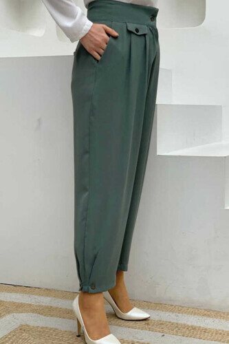 Button Detailed Pocket Shalwar Trousers 0282 Mint - 2