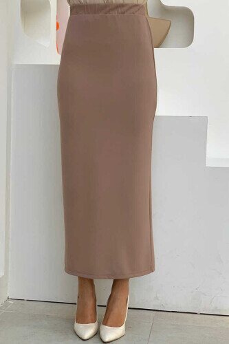 Bel Lastikli Likralı Kalem Etek 1074 Taş - bym fashion