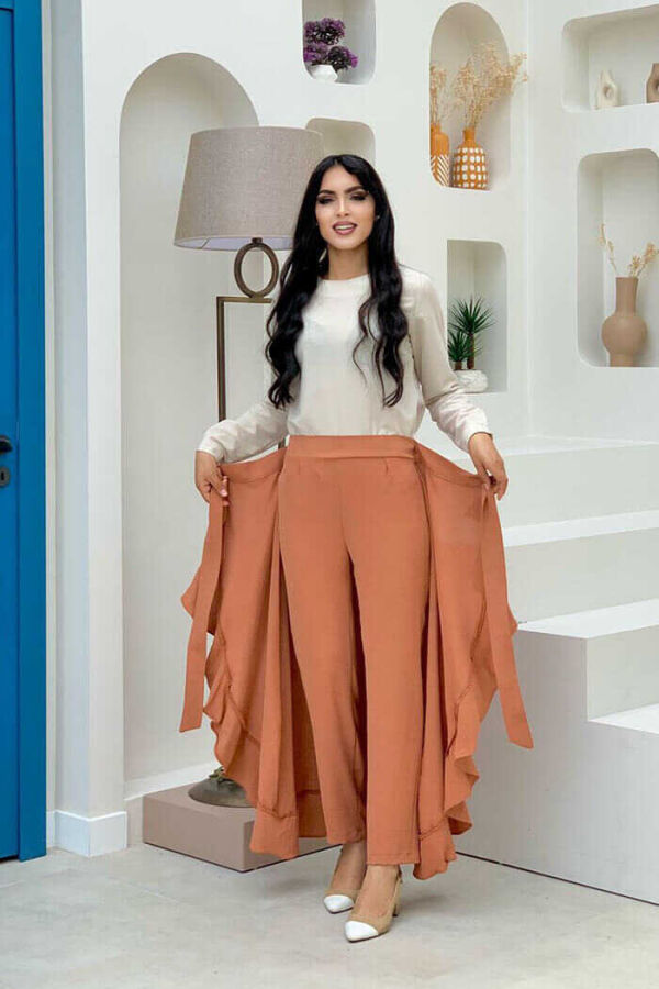 Fırfır Bağlama Detaylı Şalvar Pantolon 1123 Taba - 2