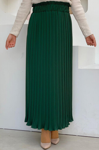 1143 Pleated Plain Skirt Emerald - 3