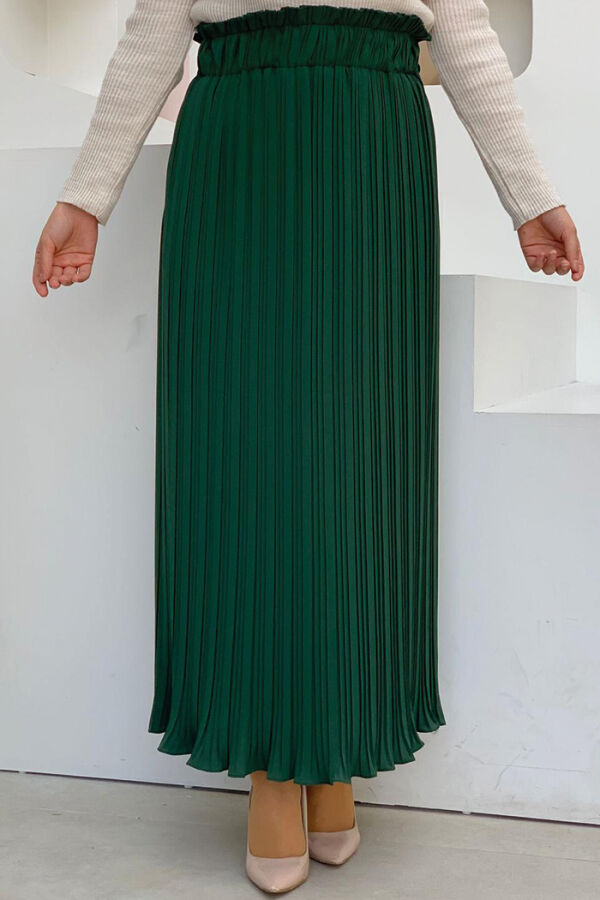 1143 Pleated Plain Skirt Emerald - 3