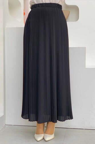 Bel Lastikli Piliseli Şifon Etek 1152 Siyah - bym fashion