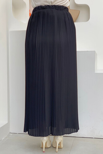 Faltengefütterter Chiffonrock mit elastischer Taille 1152 Schwarz - 4