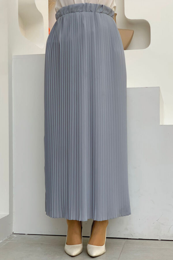 Faltengefütterter Chiffonrock mit elastischer Taille 1152 Grau - 2