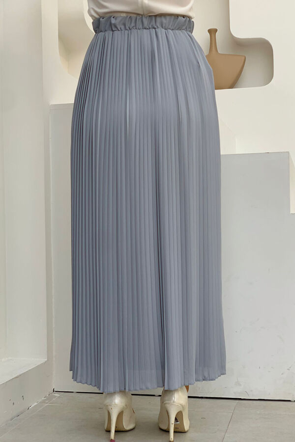 Elastic Waist Pleated Lined Chiffon Skirt 1152 Gray - 4
