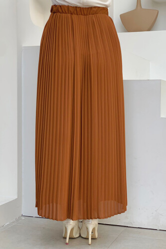 Elastic Waist Pleated Lined Chiffon Skirt 1152 Tan - 4