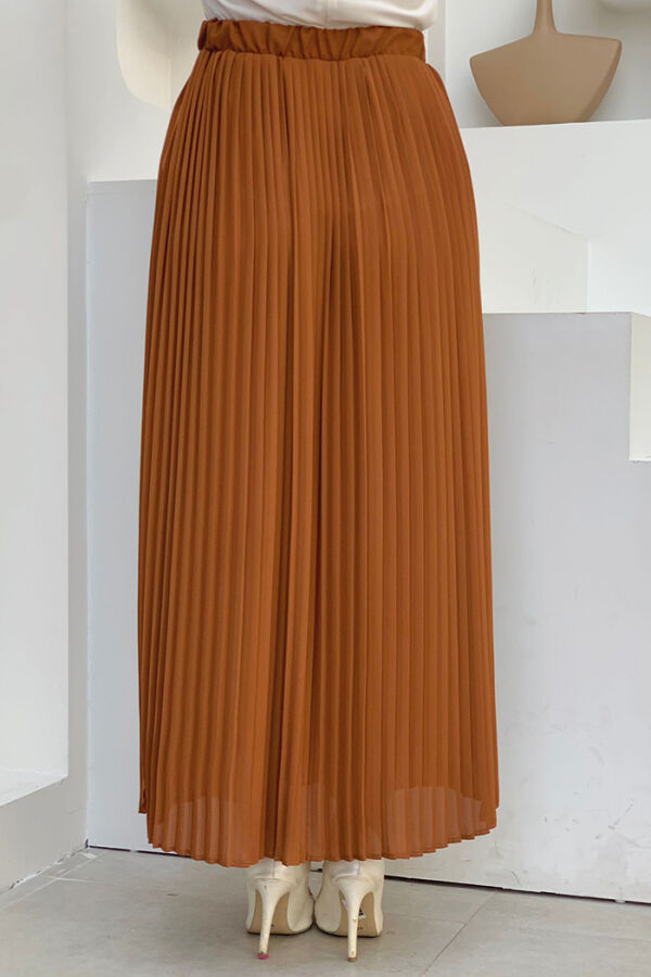Elastic Waist Pleated Lined Chiffon Skirt 1152 Tan - 4